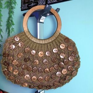 Blue Miami dark brown button design crochet purse